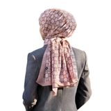 LÜKS MEDİNE İPEĞİ MONOGRAM DESENLİ SÜTLÜKAHVE RENKLİ 75X195 KIRIŞMAZ ŞAL MOSS KREP DİKİŞ TİPİ İTALYAN DİKİŞLİ