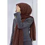 LÜKS MEDİNE İPEĞİ MONOGRAM DESENLİ TABA RENKLİ 75X195 KIRIŞMAZ ŞAL MOSS KREP DİKİŞ TİPİ İTALYAN DİKİŞLİ