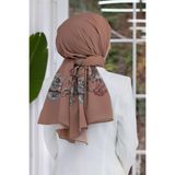 LÜKS MEDİNE İPEĞİ NAKIŞ ÇİÇEK DESENLİ BAKIR RENKLİ 75X195 KIRIŞMAZ ŞAL MOSS KREP DİKİŞ TİPİ İTALYAN DİKİŞLİ