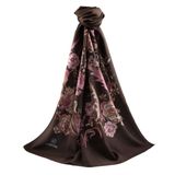 LÜKS MEDİNE İPEĞİ NAKIŞ ÇİÇEK DESENLİ KAHVERENGİ RENKLİ 75X195 KIRIŞMAZ ŞAL MOSS KREP DİKİŞ TİPİ İTALYAN DİKİŞLİ