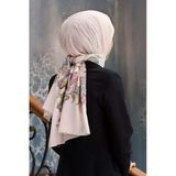 LÜKS MEDİNE İPEĞİ NAKIŞ ÇİÇEK DESENLİ KREM RENKLİ 75X195 KIRIŞMAZ ŞAL MOSS KREP DİKİŞ TİPİ İTALYAN DİKİŞLİ