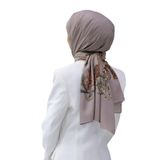 LÜKS MEDİNE İPEĞİ NAKIŞ ÇİÇEK DESENLİ TAŞ RENKLİ 75X195 KIRIŞMAZ ŞAL MOSS KREP DİKİŞ TİPİ İTALYAN DİKİŞLİ