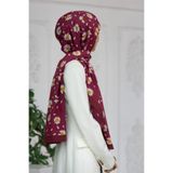 LÜKS MEDİNE İPEĞİ PAPATYA DESENLİ MÜRDÜM RENKLİ 75X195 KIRIŞMAZ ŞAL MOSS KREP DİKİŞ TİPİ İTALYAN DİKİŞLİ