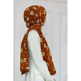 LÜKS MEDİNE İPEĞİ PAPATYA DESENLİ TABA RENKLİ 75X195 KIRIŞMAZ ŞAL MOSS KREP DİKİŞ TİPİ İTALYAN DİKİŞLİ