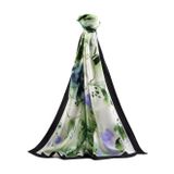 LÜKS MEDİNE İPEĞİ SULU BOYA YAPRAK DESENLİ ZÜMRÜT YEŞİLİ RENKLİ 75X195 KIRIŞMAZ ŞAL MOSS KREP DİKİŞ TİPİ İTALYAN DİKİŞLİ