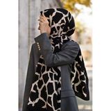 LÜKS MEDİNE İPEĞİ TAŞ DESENLİ SİYAH - BEJ RENKLİ 75X195 KIRIŞMAZ ŞAL MOSS KREP DİKİŞ TİPİ İTALYAN DİKİŞLİ