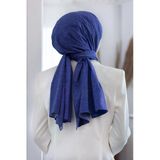 LÜKS MEDİNE İPEĞİ V DESENLİ İNDİGO RENKLİ 75X195 KIRIŞMAZ ŞAL MOSS KREP DİKİŞ TİPİ İTALYAN DİKİŞLİ
