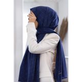 LÜKS MEDİNE İPEĞİ V DESENLİ LACİVERT RENKLİ 75X195 KIRIŞMAZ ŞAL MOSS KREP DİKİŞ TİPİ İTALYAN DİKİŞLİ