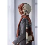 LÜKS MEDİNE İPEĞİ YAPRAK DESENLİ GÜL KURUSU - GRİ RENKLİ 75X195 KIRIŞMAZ ŞAL MOSS KREP DİKİŞ TİPİ İTALYAN DİKİŞLİ