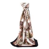LÜKS MEDİNE İPEĞİ YAPRAK DESENLİ HAKİ - TABA RENKLİ 75X195 KIRIŞMAZ ŞAL MOSS KREP DİKİŞ TİPİ İTALYAN DİKİŞLİ