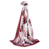 LÜKS MEDİNE İPEĞİ YAPRAK DESENLİ KIRMIZI - İNDİGO RENKLİ 75X195 KIRIŞMAZ ŞAL MOSS KREP DİKİŞ TİPİ İTALYAN DİKİŞLİ