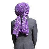 LÜKS MEDİNE İPEĞİ YAPRAK DESENLİ LİLA RENKLİ 75X195 KIRIŞMAZ ŞAL MOSS KREP DİKİŞ TİPİ İTALYAN DİKİŞLİ