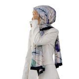 LÜKS MEDİNE İPEĞİ YAPRAK DESENLİ SAKS RENKLİ 75X195 KIRIŞMAZ ŞAL MOSS KREP DİKİŞ TİPİ İTALYAN DİKİŞLİ