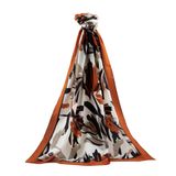 LÜKS MEDİNE İPEĞİ YAPRAK DESENLİ TABA RENKLİ 75X195 KIRIŞMAZ ŞAL MOSS KREP DİKİŞ TİPİ İTALYAN DİKİŞLİ