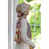 LÜKS MEDİNE İPEĞİ YONCA DESENLİ PUDRA RENKLİ 75X195 KIRIŞMAZ ŞAL MOSS KREP DİKİŞ TİPİ İTALYAN DİKİŞLİ