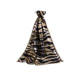 LÜKS MEDİNE İPEĞİ ZEBRA DESENLİ BEJ - SİYAH RENKLİ 75X195 KIRIŞMAZ ŞAL MOSS KREP DİKİŞ TİPİ İTALYAN DİKİŞLİ