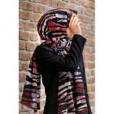 LÜKS MEDİNE İPEĞİ ZEBRA DESENLİ BORDO - SİYAH RENKLİ 75X195 KIRIŞMAZ ŞAL MOSS KREP DİKİŞ TİPİ İTALYAN DİKİŞLİ