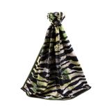 LÜKS MEDİNE İPEĞİ ZEBRA DESENLİ HAKİ - SİYAH RENKLİ 75X195 KIRIŞMAZ ŞAL MOSS KREP DİKİŞ TİPİ İTALYAN DİKİŞLİ