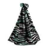 LÜKS MEDİNE İPEĞİ ZEBRA DESENLİ PETROL YEŞİLİ - SİYAH RENKLİ 75X195 KIRIŞMAZ ŞAL MOSS KREP DİKİŞ TİPİ İTALYAN DİKİŞLİ