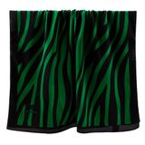 LÜKS MEDİNE İPEĞİ ZEBRA DESENLİ SİYAH - ZÜMRÜT YEŞİLİ RENKLİ 75X195 KIRIŞMAZ ŞAL MOSS KREP DİKİŞ TİPİ İTALYAN DİKİŞLİ