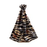 LÜKS MEDİNE İPEĞİ ZEBRA DESENLİ TABA - SİYAH RENKLİ 75X195 KIRIŞMAZ ŞAL MOSS KREP DİKİŞ TİPİ İTALYAN DİKİŞLİ
