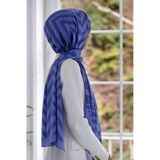 LÜKS MEDİNE İPEĞİ ZİGZAG DESENLİ İNDİGO RENKLİ 75X195 KIRIŞMAZ ŞAL MOSS KREP DİKİŞ TİPİ İTALYAN DİKİŞLİ