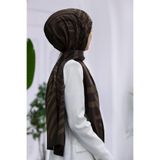 LÜKS MEDİNE İPEĞİ ZİGZAG DESENLİ KAHVERENGİ RENKLİ 75X195 KIRIŞMAZ ŞAL MOSS KREP DİKİŞ TİPİ İTALYAN DİKİŞLİ