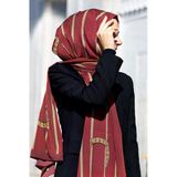 LÜKS MEDİNE İPEĞİ ZİNCİR DESENLİ BORDO RENKLİ 75X195 KIRIŞMAZ ŞAL MOSS KREP DİKİŞ TİPİ İTALYAN DİKİŞLİ