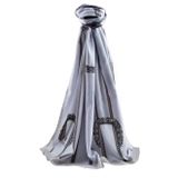 LÜKS MEDİNE İPEĞİ ZİNCİR DESENLİ GRİ RENKLİ 75X195 KIRIŞMAZ ŞAL MOSS KREP DİKİŞ TİPİ İTALYAN DİKİŞLİ