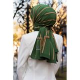 LÜKS MEDİNE İPEĞİ ZİNCİR DESENLİ ZÜMRÜT YEŞİLİ RENKLİ 75X195 KIRIŞMAZ ŞAL MOSS KREP DİKİŞ TİPİ İTALYAN DİKİŞLİ