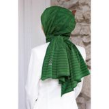 LÜKS MEDİNE MONOGRAM DESENLİ ZÜMRÜT YEŞİLİ RENKLİ 75X195 KIRIŞMAZ ŞAL MOSS KREP DİKİŞ TİPİ İTALYAN DİKİŞLİ
