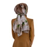 LÜKS MEDİNE SULU BOYA ÇİÇEK DESENLİ BEJ RENKLİ 75X195 KIRIŞMAZ ŞAL MOSS KREP DİKİŞ TİPİ İTALYAN DİKİŞLİ