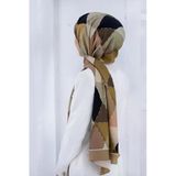 LÜKS MEDİNE ÜÇGEN YAMA DESENLİ BEJ RENKLİ 75X195 KIRIŞMAZ ŞAL MOSS KREP DİKİŞ TİPİ İTALYAN DİKİŞLİ