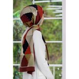 LÜKS MEDİNE ÜÇGEN YAMA DESENLİ BORDO RENKLİ 75X195 KIRIŞMAZ ŞAL MOSS KREP DİKİŞ TİPİ İTALYAN DİKİŞLİ