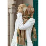 LÜKS MEDİNE ÜÇGEN YAMA DESENLİ MİNT YEŞİLİ RENKLİ 75X195 KIRIŞMAZ ŞAL MOSS KREP DİKİŞ TİPİ İTALYAN DİKİŞLİ
