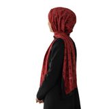 LÜKS MEDİNE YAPRAK DESENLİ BORDO RENKLİ 75X195 KIRIŞMAZ ŞAL MOSS KREP DİKİŞ TİPİ İTALYAN DİKİŞLİ