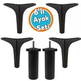 Lüks Mobilya Kanepe Sehpa TV Ünitesi Koltuk Ayağı 17 cm 6'lı Set Siyah Baza Destek Ayak