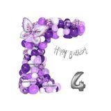 Lüks Mor Kelebek Folyolu Gümüş Rakam Yaş Balon Zincir Set, 4