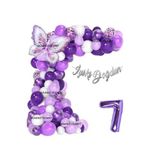 Lüks Mor Kelebek Folyolu Gümüş Rakam Yaş Balon Zincir Set, 7 523523543523