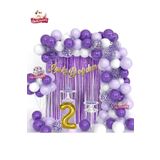 Lüks Mor Lila Beyaz Gold 2 Yaş Folyolu Doğum Günü Balon Zincir Seti, 1110114520013