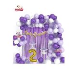 Lüks Mor Lila Beyaz Gold 2 Yaş Folyolu Doğum Günü Balon Zincir Seti, 1110114520017
