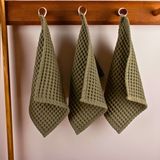Lüks Mutfak Havlusu 3 Adet - Yüksek Kalite, 100% Pamuk, 30X30 Cm, Waffle Dokuma Washcloth Havlu - 30 x 30 cm - Haki