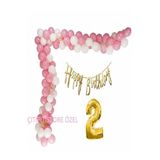 Lüks Pembe Beyaz Doğum Günü Balon Zincir Seti, 2