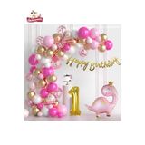 Lüks Pembe Dinozor 1 Yaş Folyo Balonlu Pembe Gold Beyaz Doğum Günü Parti Seti Süsü