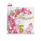 Lüks Pembe Dinozor 5 Yaş Folyo Balonlu Pembe Gold Beyaz Doğum Günü Parti Seti Süsü