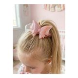 Lüks Pembe Işıltılı Simli Kelebek Figürlü Çocuk Tüllü Scrunchie Lastik Toka