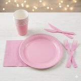 Lüks Pembe Kullan At Set Karton Tabak-Karton Bardak-Kağıt Peçete-Plastik Çatal-Bıçak Seti 80 Parça