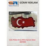 Lüks Pleksi Türkiye Haritası Formlu Türk Bayrağı Araç Dikiz Aynası Süsü - Siyah Konturlu Özel Tasarım Ay Yıldız - renk - 08 Kırmızı
