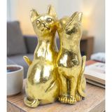 Lüks Polyester Gold 2li Kedi Biblo Dekoratif Ürün Ev Ofis Yeni Yıl Hediyesi Dekoratif Obje 17 cm.