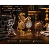 Lüks Prestij Masa Dekorasyon Seti Gold At Figürlü Masa Saati Metal Kum Saat Metal Bronz Dünya Küresi